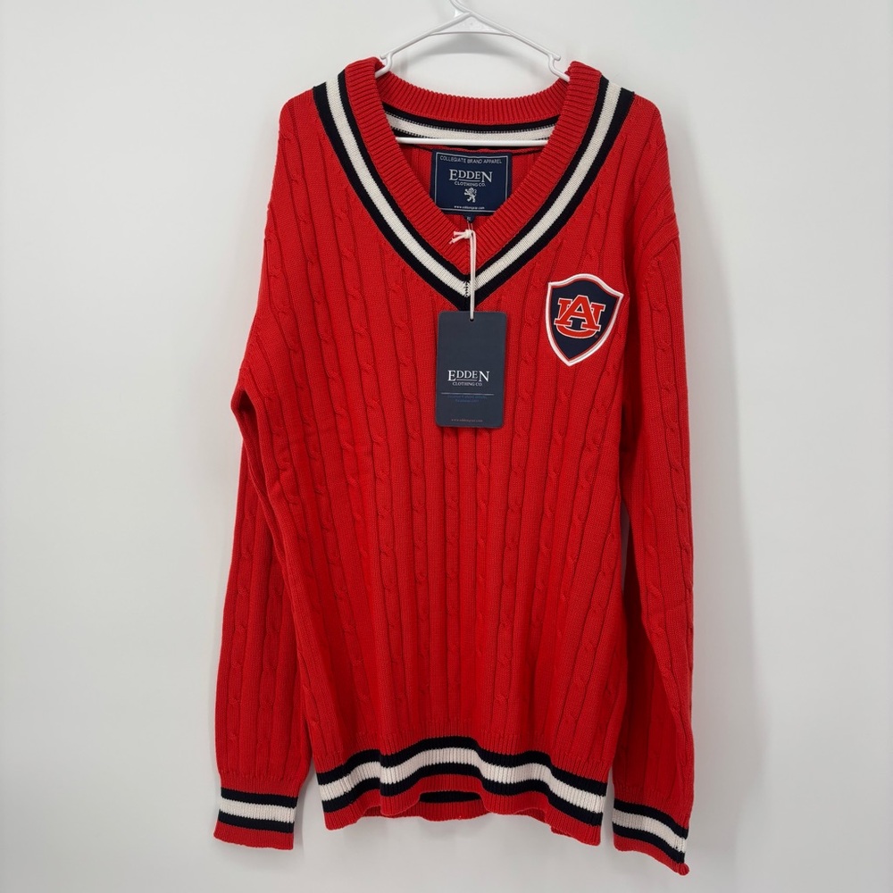 Eden Collegiate Cable Knit Sweater Mens‎ Size XL Auburn University Orange Navy